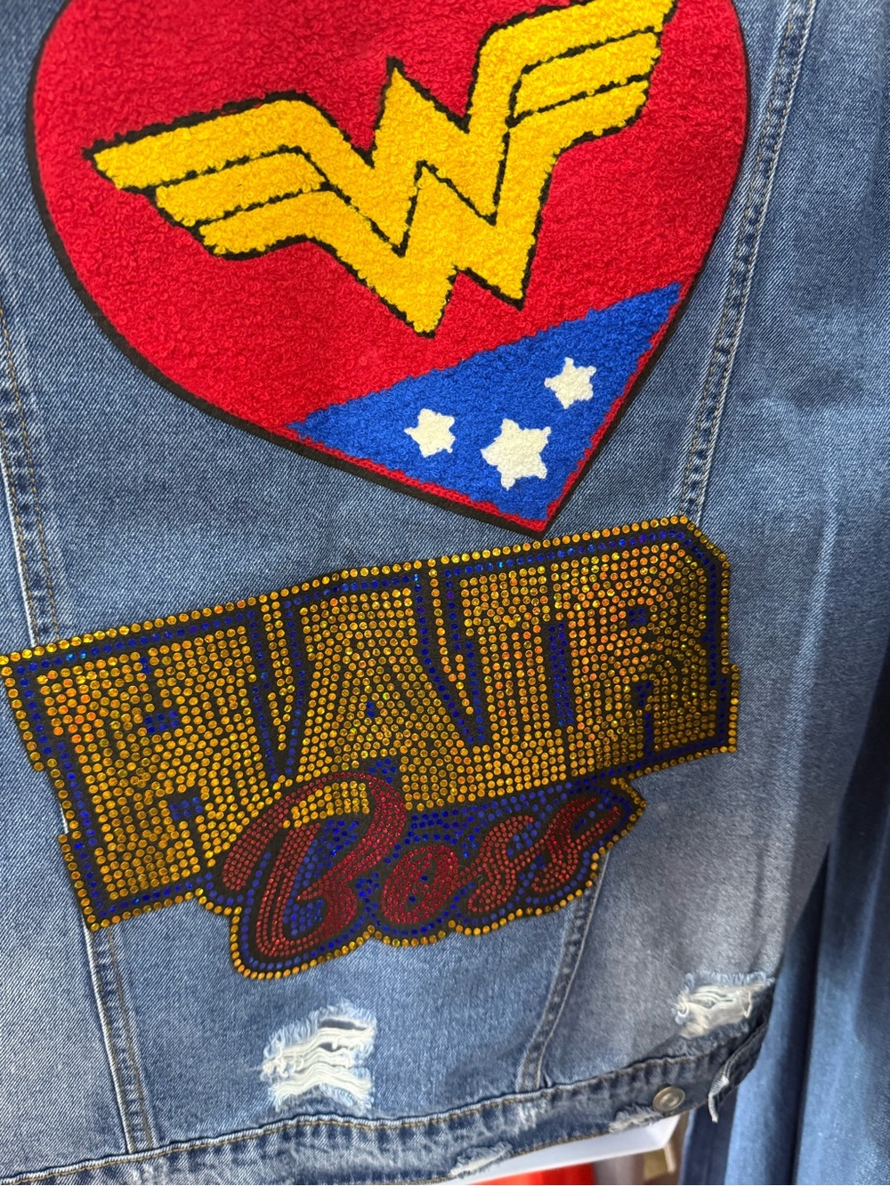 Denim STYLIST Jacket with Red & Blue Wonder Girl Patch - Picture 2 of 8